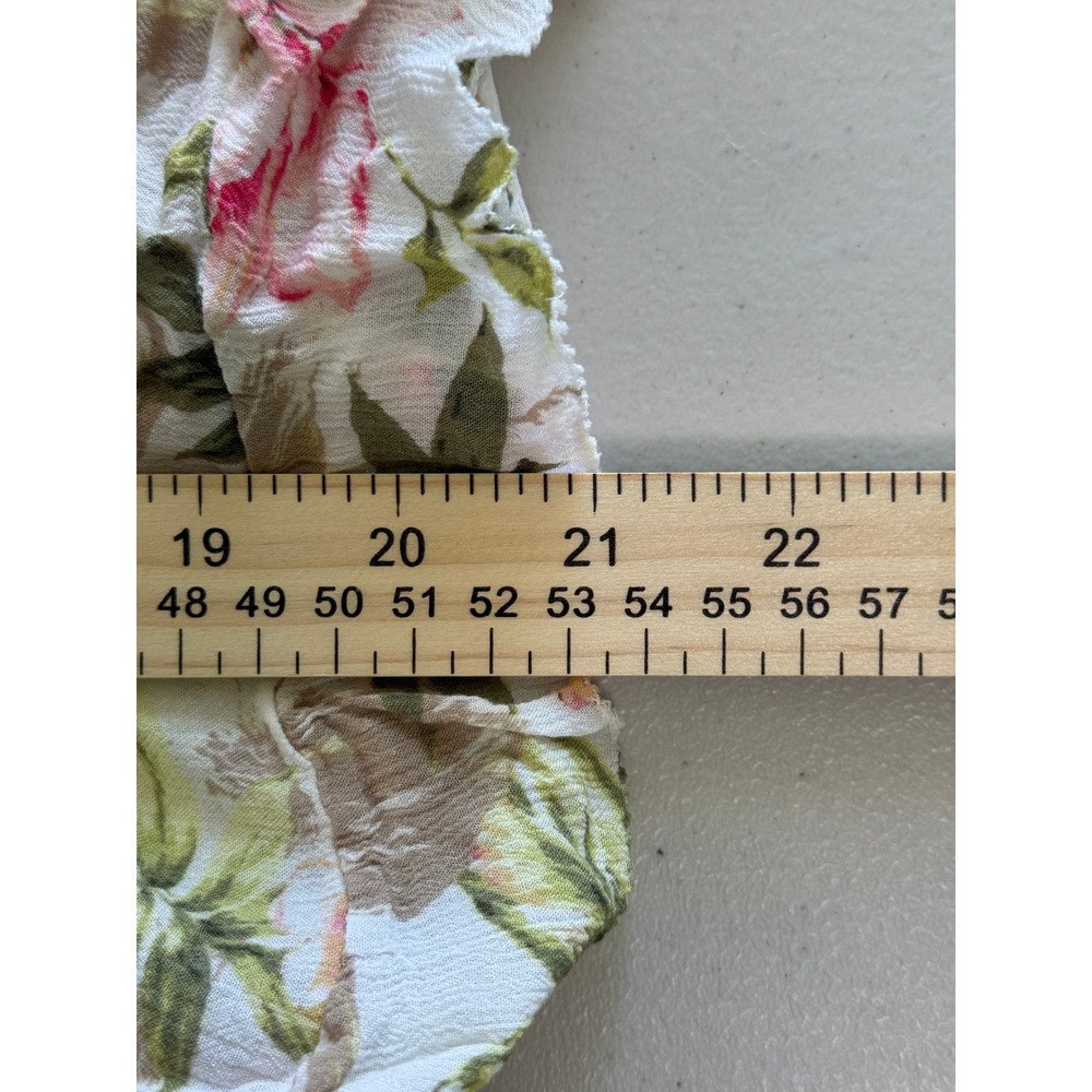 J. Jill Floral Ruffle Button Down Blouse Pink Green Rayon Petite Small‎ - Picture 8 of 10